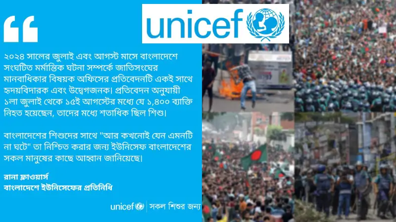 বাংলাদেশের শিশুদের সুরক্ষায় ইউনিসেফের আহ্বান: ‘আর কখনোই যেন এমনটি না ঘটে’