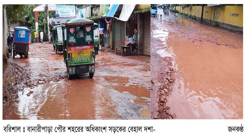 বানারীপাড়া পৌর শহরের সড়কে বেহাল দশা