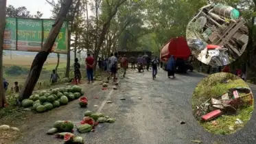 ফরিদপুরে তরমুজবাহী ট্রাকের ধাক্কা! মোটরসাইকেল ও অটোরিকশা দুমড়ে মুচড়ে  নিহত ২