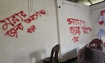 ‘মরার জন্য অপেক্ষা কর, জয় বাংলা’ লিখে বিএনপি অফিসে হামলা