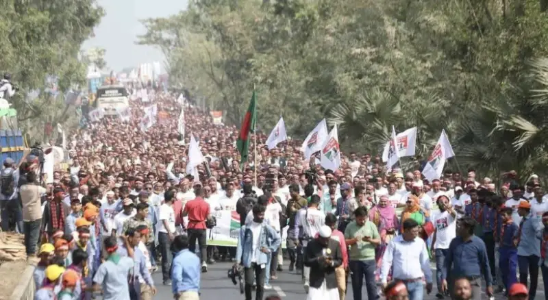 তিস্তার পানির ন্যায্য হিস্যার দাবিতে পদযাত্রায় উত্তাল তিস্তাপাড়