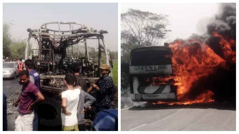 বরিশালে গ্রীন লাইন পরিবহনে ভয়াবহ অগ্নিকান্ড